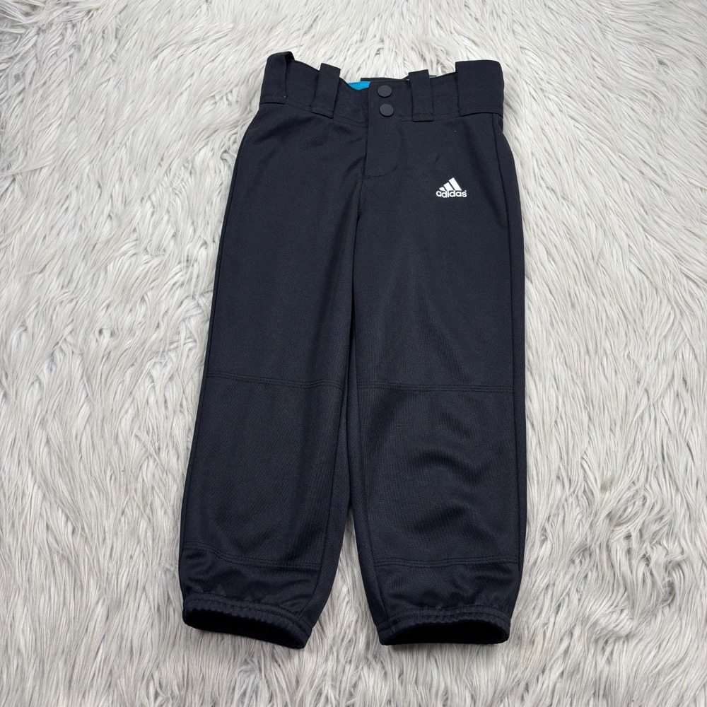 NWT‎ Adidas Girl's XS Black Classic Fit Elastic Bottom Baseball Pants Reinforced